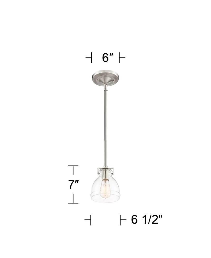 Possini Euro Design Bellis Brushed Nickel Mini Pendant Light 6 1/2" Wide Modern Industrial Clear Glass Shade for Dining Room Home Foyer Kitchen I