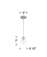 Possini Euro Design Bellis Brushed Nickel Mini Pendant Light 6 1/2" Wide Modern Industrial Clear Glass Shade for Dining Room Home Foyer Kitchen I
