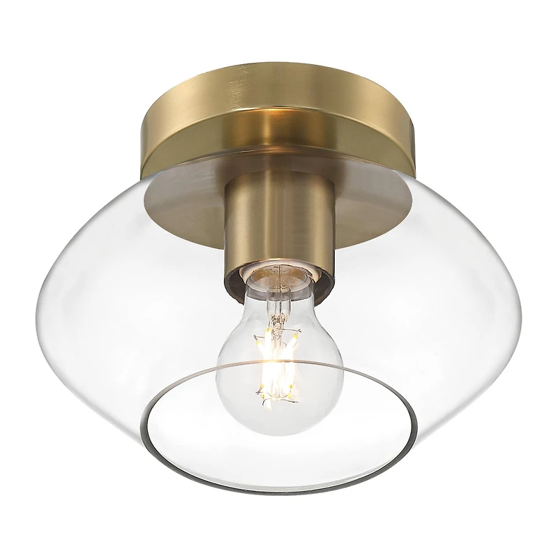 Possini Euro Design Gustin Modern Ceiling Light Semi Flush-Mount Fixture 8 3/4" Brass Clear Glass for Bedroom Kitchen Living Room