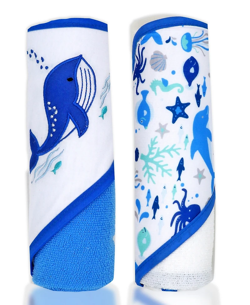 Buba Baby Boys and Girls 2 Pack Embroidered Hooded Bath Towel Wash Cloth Set
