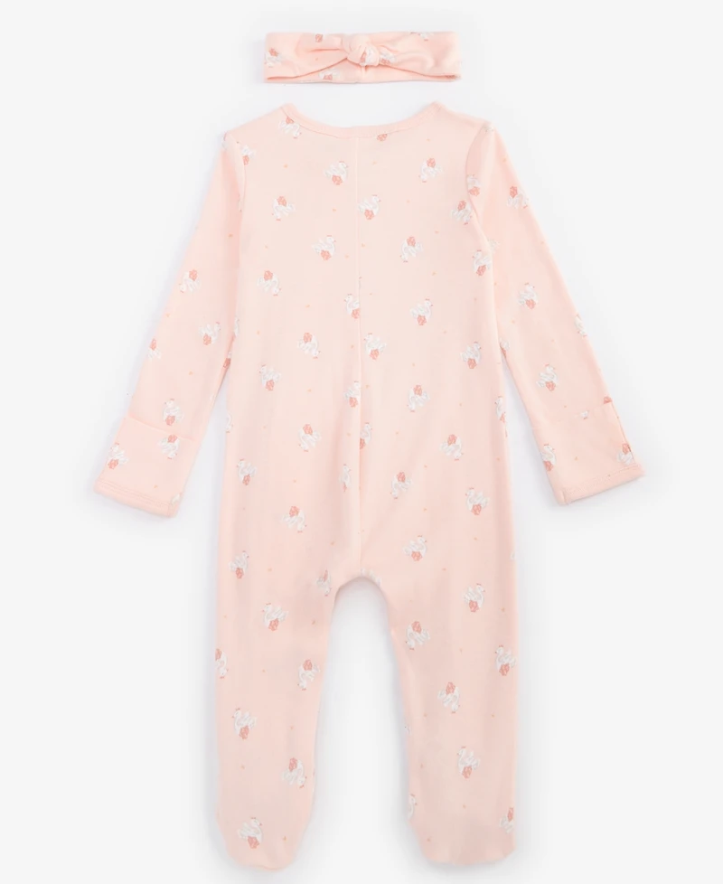 Baby Girls Tiny Dancer Cotton Footed Coverall & Headband, 2 Piece Set, Exclusively at Macy's