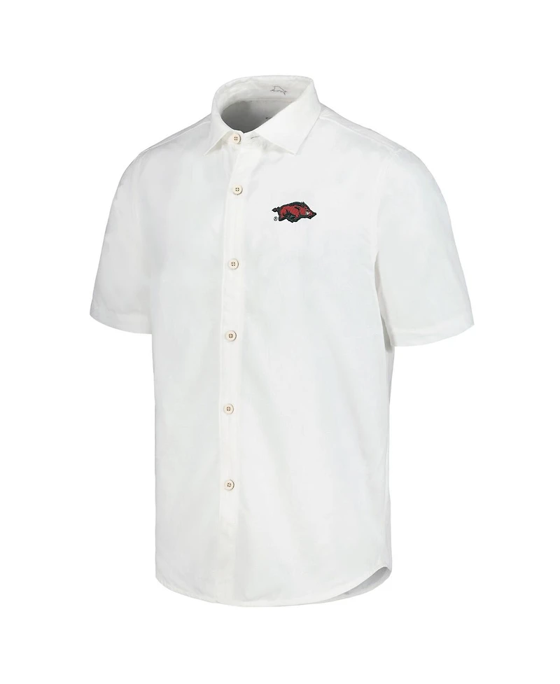 Tommy Bahama Men's White Texas A&M Aggies Coconut Point Palm Vista IslandZone Camp Button-Up T-Shirt