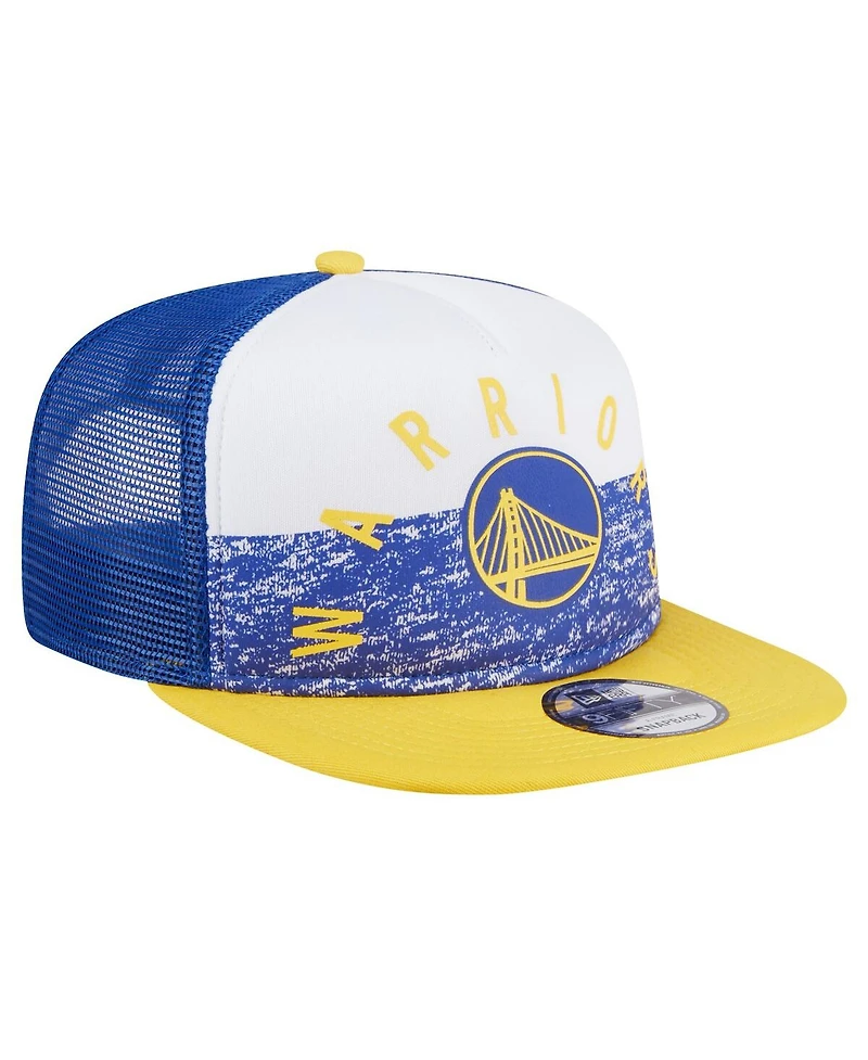 New Era Men's Royal Golden State Warriors Arch A-Frame Trucker 9FIFTY Snapback Hat