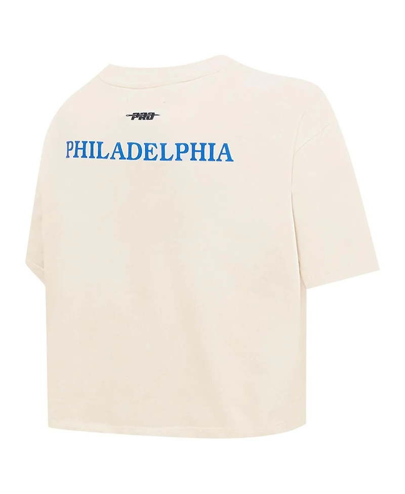 Pro Standard Women's Cream Philadelphia 76ers Retro Striper Sj Cropped Boxy T-Shirt
