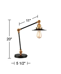 360 Lighting Taurus Industrial Rustic Desk Lamp 20" High Black Gold with Usb Charging Port Adjustable for Bedroom Living Room Bedside Nightstand
