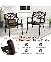 Costway Cast Aluminum Patio Chairs Outdoor Dining with Armrests & Curved Seats