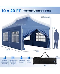 Slickblue 10 x 20 Ft Pop up Canopy with 6 Sidewalls and Windows Carrying Bag for Party Wedding Picnic