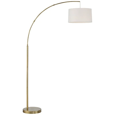 360 Lighting Cora Modern Arc Floor Lamp Standing 72" Tall Brass Metal White Linen Drum Shade Decor for Living Room Reading Bedroom Office House H