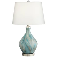 360 Lighting Cirrus Modern Style Accent Table Lamp 22" High Blue Gray Glazed Art Glass Off White Drum Shade Decor for Living Room Bedroom House Bedsid