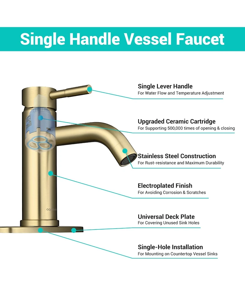 Aquaterior Single Handle Bathroom Vessel Faucet Mixer Tap with Pop-up Drain