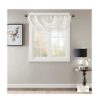 Madison Park Elena Faux Silk Waterfall Embellished Valance Window for Bedroom and kitchen, Lining Rob Pocket/Back Tab valances windows