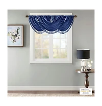 Madison Park Elena Faux Silk Waterfall Embellished Valance Window for Bedroom and kitchen, Lining Rob Pocket/Back Tab valances windows