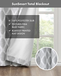 Blakesly Ikat blackout curtains for bedroom, Silver grommet top fit up to 1.25 inches rod Single Curtain Panel for Living Room, Width 50 length 95 inc