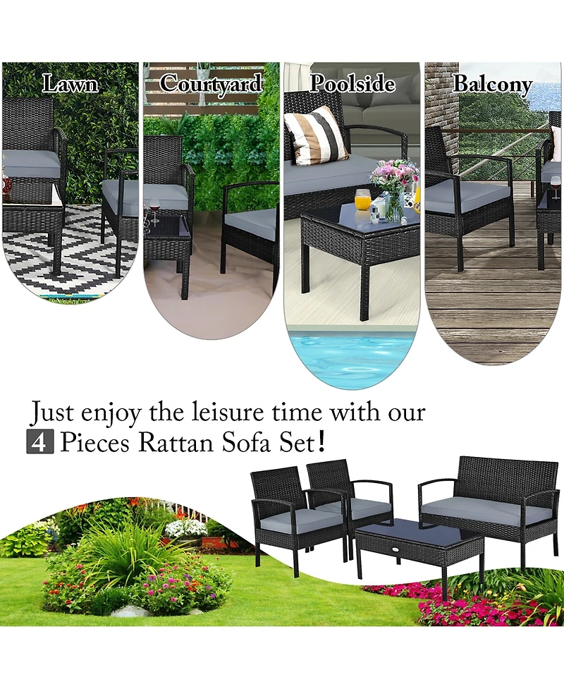 8PCS Patio Rattan Furniture Set Garden Deck