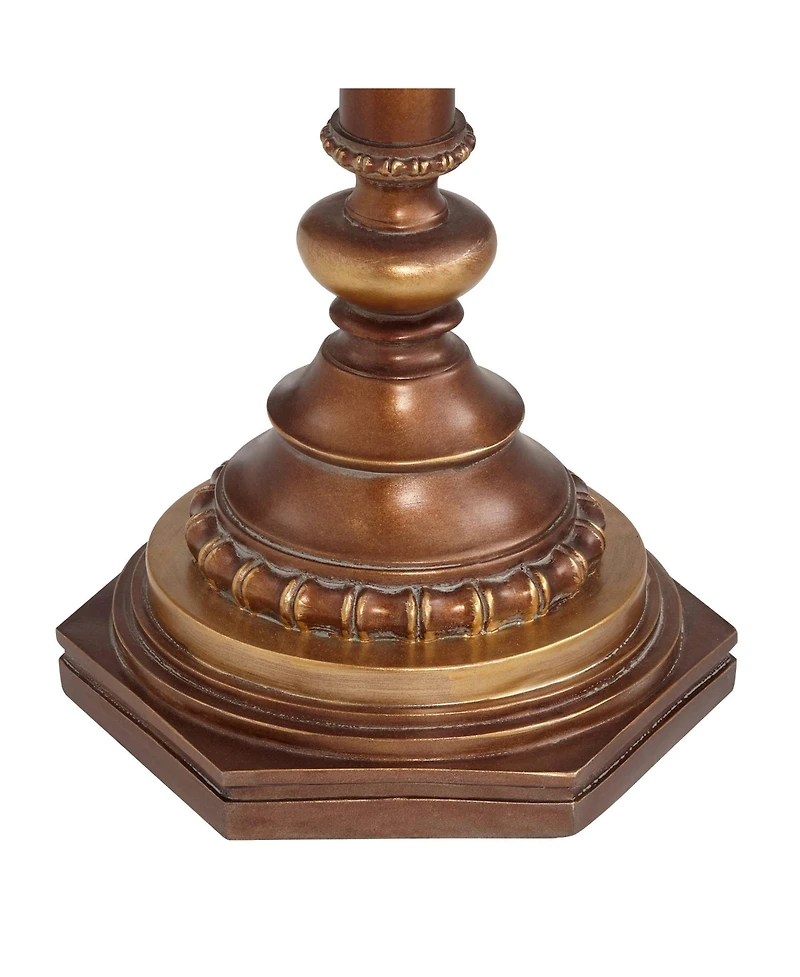 Hyde Park Rustic Vintage like Floor Lamp with Nightlight Glass Tray 65" Tall Bronze Gold Metal Pearl White Frosted Glass Fabric Bell Shade for Li