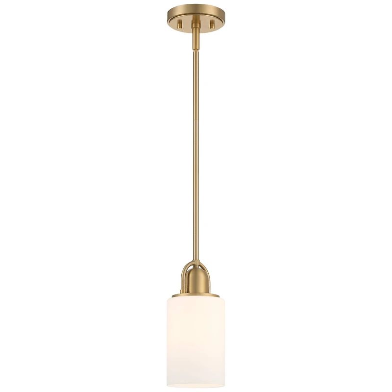 Possini Euro Design Copenhagan Warm Brass Gold Mini Pendant Light 4 3/4" Wide Modern Opal White Glass Cylinder Shade Fixture for Dining Room House Foy