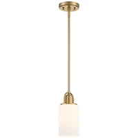 Possini Euro Design Copenhagan Warm Brass Gold Mini Pendant Light 4 3/4" Wide Modern Opal White Glass Cylinder Shade Fixture for Dining Room House Foy
