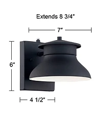 John Timberland Farmhouse Industrial Rustic Outdoor Barn Light Fixture Black Led Dusk to Dawn 6" for Exterior Deck House Porch Yard Patio Outside
