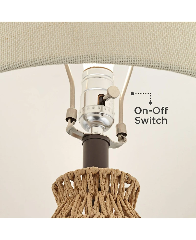 360 Lighting San Carlos Modern Coastal Table Lamp 29" Tall Natural Rattan Wicker with Usb Cord Dimmer Oatmeal Fabric Shade for Bedroom Living Roo