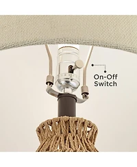 360 Lighting San Carlos Modern Coastal Table Lamp 29" Tall Natural Rattan Wicker with Usb Cord Dimmer Oatmeal Fabric Shade for Bedroom Living Roo