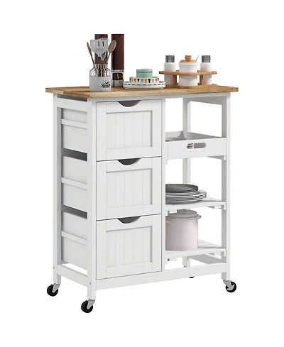 Homcom Rolling Kitchen Island Cart, Bar Serving Cart with Drawers,