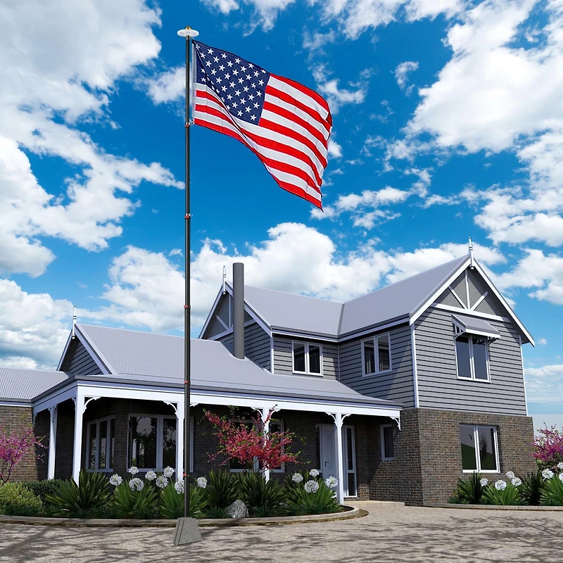 Yescom Ez Go 20 Ft Telescopic Aluminum Flag Pole Kit with 136 Led Solar Light Us Flag Garden