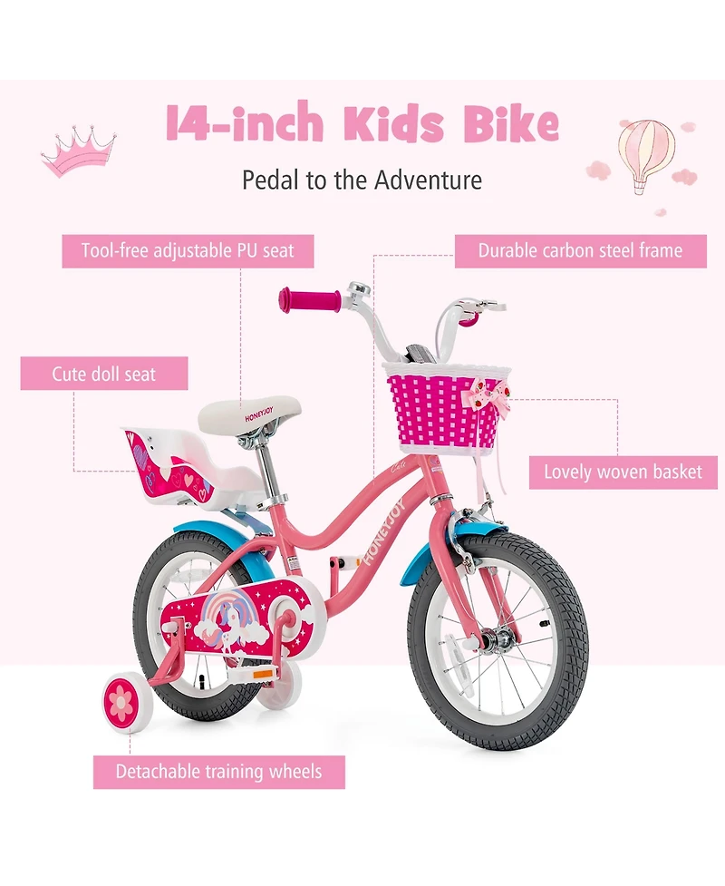 18 Inches Kids Bicycle w/Training Wheels & Basket for Boys Girls Age 5-9 Years