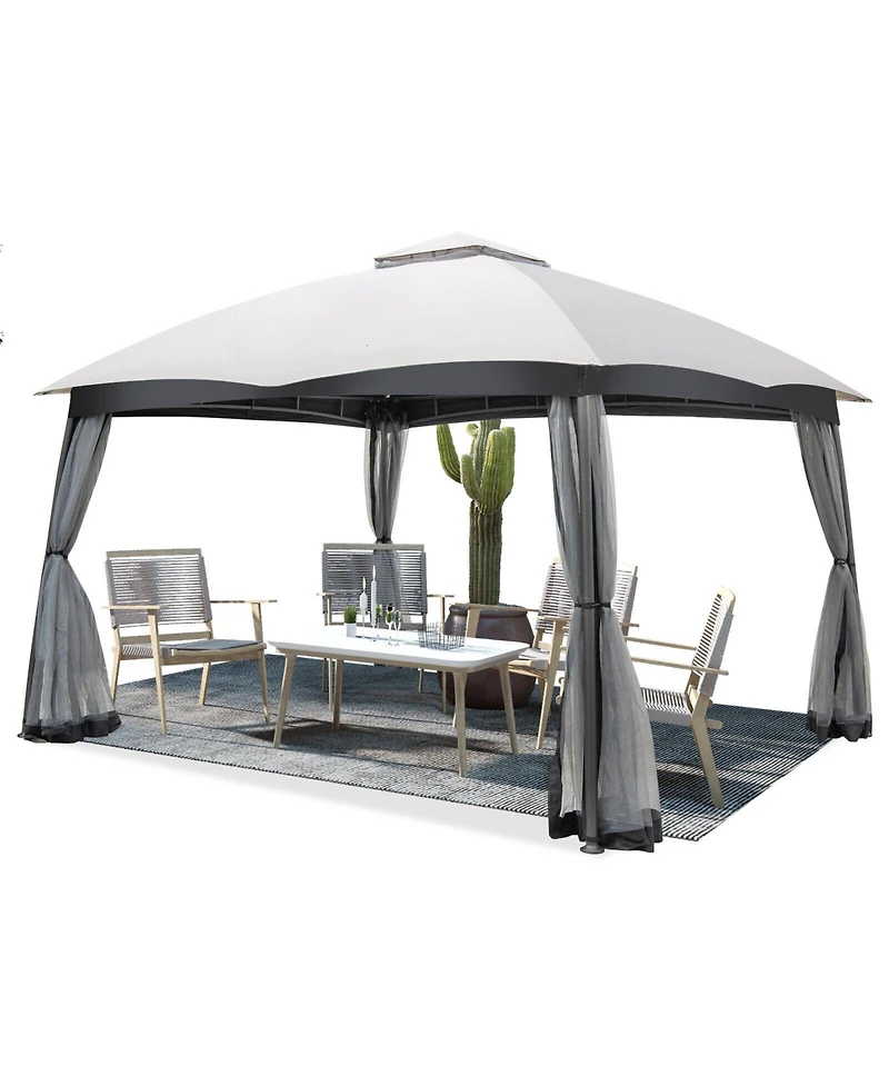 Slickblue 10 x 12 Feet Patio Double-Vent Canopy with Privacy Netting and 4 Sandbags-Grey
