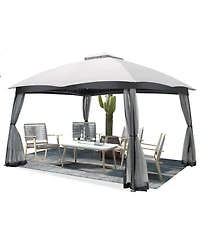 Slickblue 10 x 12 Feet Patio Double-Vent Canopy with Privacy Netting and 4 Sandbags-Grey