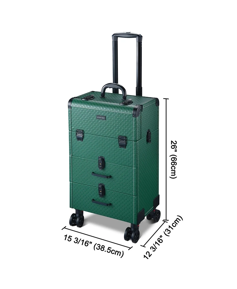 Byootique Rolling Makeup Train Case Cosmetic Organizer Trolley 2 Drawer Lockable
