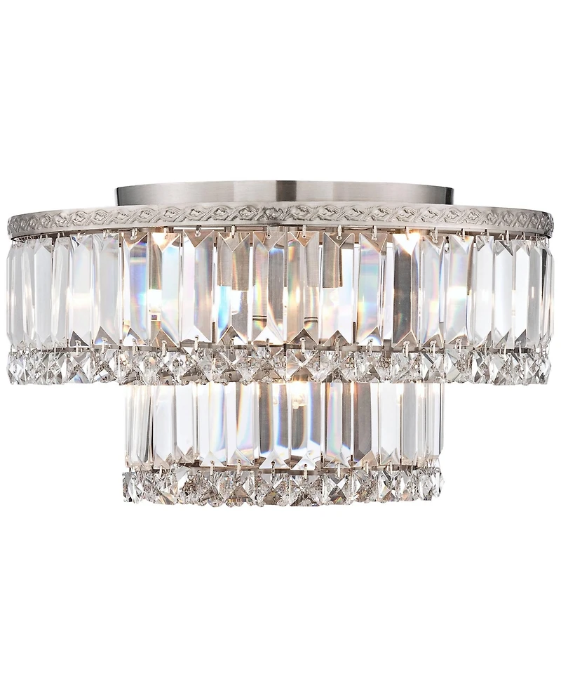 Vienna Full Spectrum Magnificence Modern Ceiling Light Flush Mount Fixture 16" Wide Brushed Satin Nickel Faceted Crystal Glass for Bedroom Living
