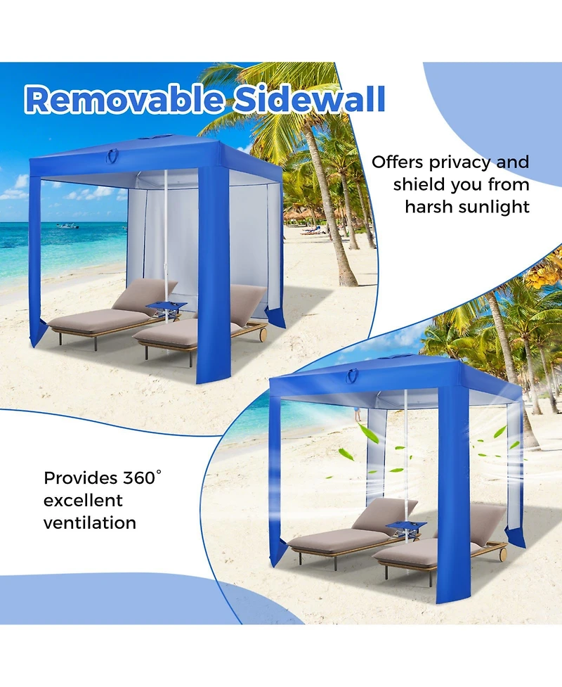 Slickblue Beach Canopy Tent with Detachable Sidewall and Folding Table-Blue