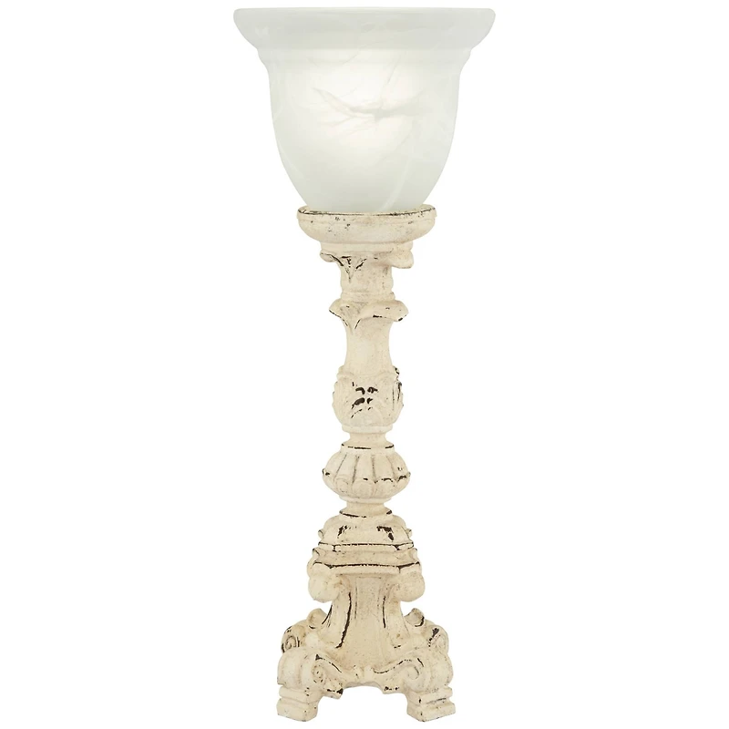 Regency Hill Country Cottage Accent Table Lamp 18 1/4" High French Beige Alabaster Glass Uplight Shade for Living Room Bedroom