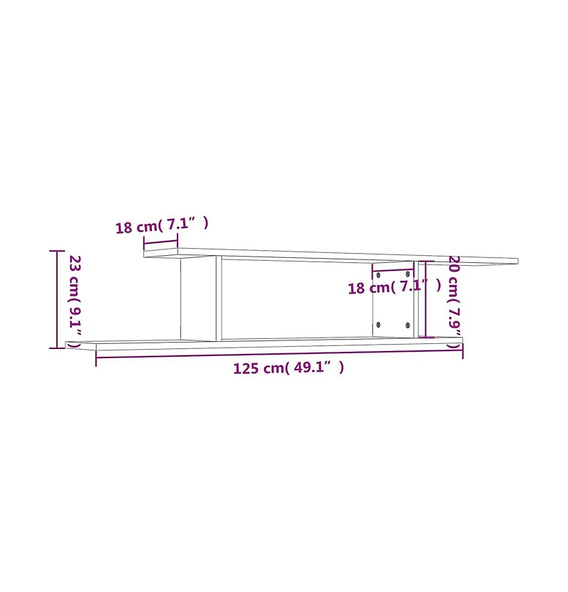 vidaXL Wall-Mounted Tv Shelf Concrete Gray 49.2"x7.1"x9.1" Engineered Wood