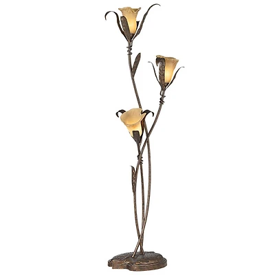 Franklin Iron Works Rustic Farmhouse Sculptural Floor Lamp 68 1/4" Tall Bronze Gold 3-Light Amber Glass Intertwined Lily Flower Shade for Living