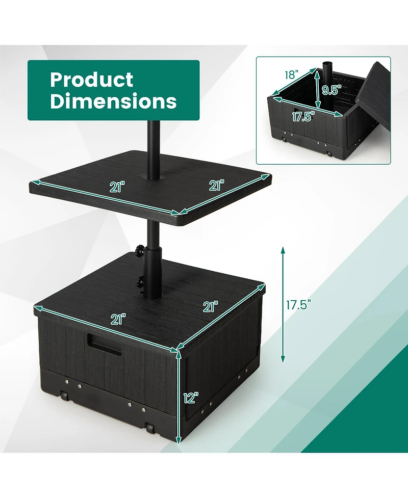 175 Lbs Outdoor Fillable Umbrella Base with Table Tray