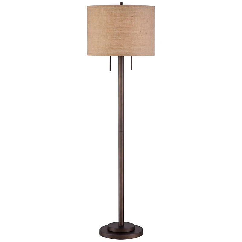 Possini Euro Design Garth Modern Floor Lamp Standing 63 1/2" Tall Oil Rubbed Bronze Burlap Fabric Drum Shade for Living Room Bedroom Office House