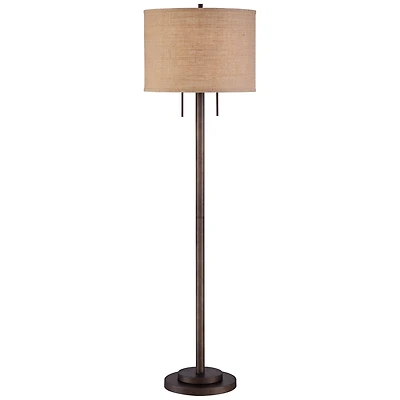 Possini Euro Design Garth Modern Floor Lamp Standing 63 1/2" Tall Oil Rubbed Bronze Burlap Fabric Drum Shade for Living Room Bedroom Office House