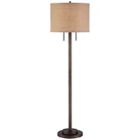 Possini Euro Design Garth Modern Floor Lamp Standing 63 1/2" Tall Oil Rubbed Bronze Burlap Fabric Drum Shade for Living Room Bedroom Office House
