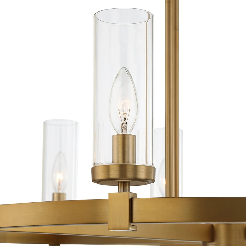 Stiffel Aron Brass Gold Wagon Wheel Chandelier 36" Wide Modern Clear Glass Shade 12-Light Fixture for Dining Room House Foyer Kitchen Island Entr