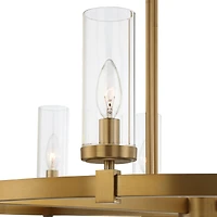 Stiffel Aron Brass Gold Wagon Wheel Chandelier 36" Wide Modern Clear Glass Shade 12-Light Fixture for Dining Room House Foyer Kitchen Island Entr