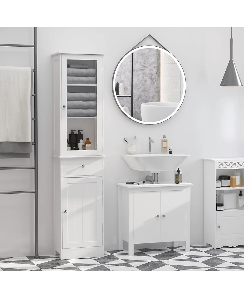 kleankin Bathroom Storage Cabinet with Acrylic Door, Drawer, and Shelves