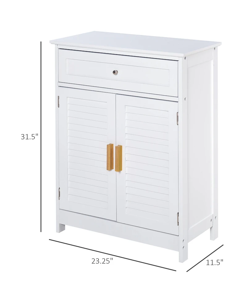 Kleankin Bathroom Storage Cabinet with Double Shutter Door and Drawer, Toilet Vanity Cabinet, Narrow Organizer, White