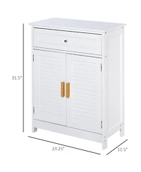 Kleankin Bathroom Storage Cabinet with Double Shutter Door and Drawer, Toilet Vanity Cabinet, Narrow Organizer, White