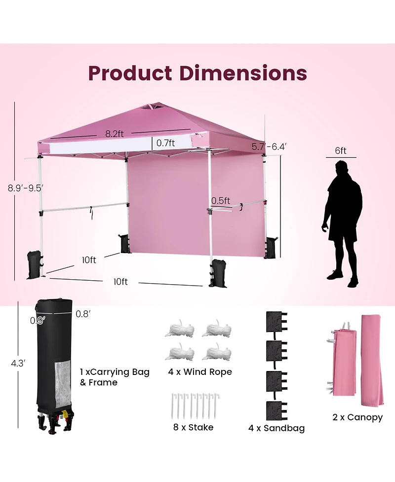 Slickblue 10 x 10 Feet Foldable Commercial Pop-up Canopy with Roller Bag and Banner Strip
