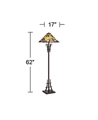 Robert Louis Tiffany Rustic Mission Asian Floor Lamp 62" Tall Bronze Iron Jewel Tone Stained Art Glass Shade for Living Room Bedroom Office House