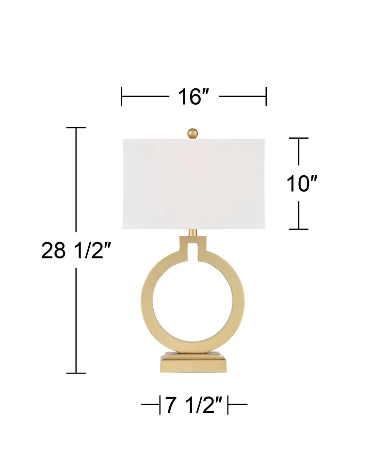 360 Lighting Modern Table Lamps 28 1/2" Tall Set of 2 with Usb Charging Port Brushed Gold Open Ring White Shade for Bedroom Living Room House Bed