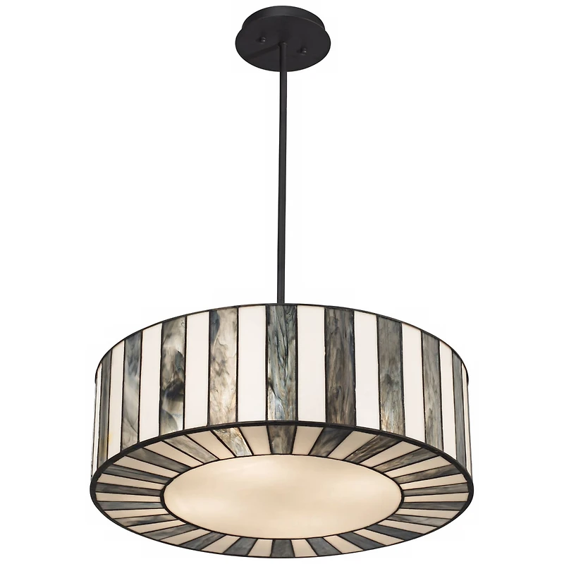 Robert Louis Tiffany Black Drum Pendant Chandelier 20" Wide Tiffany Style Black White Striped Art Glass Fixture for Kitchen