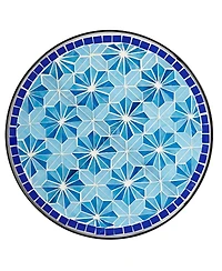 Teal Island Designs Blue Star Modern Black Metal Round Outdoor Accent Side Table 14" Wide with Lower Shelf Mosaic Tabletop Gracefully Curved Legs for