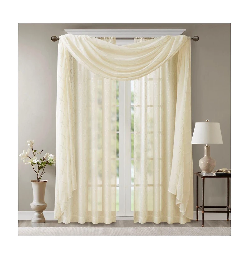 Madison Park Irina Diamond Sheer Embroidered Window Scarf Drapes